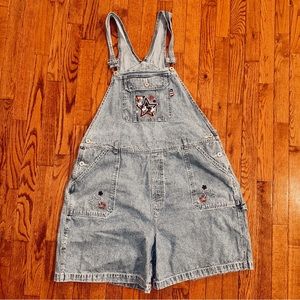 Disney Plus Mickey Patriotic Star Women's 20 W Denim Jean Overalls Shorts 🇺🇸